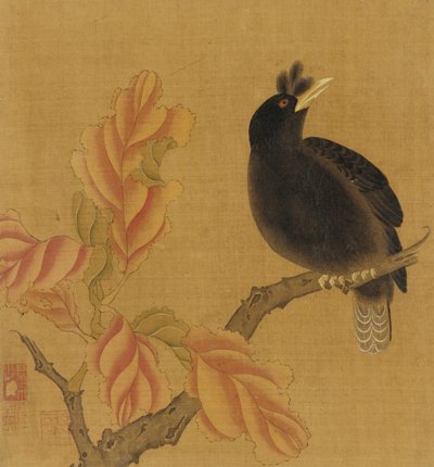 A Blackbird on a Branch, Autumn Leaves by Unbekannt