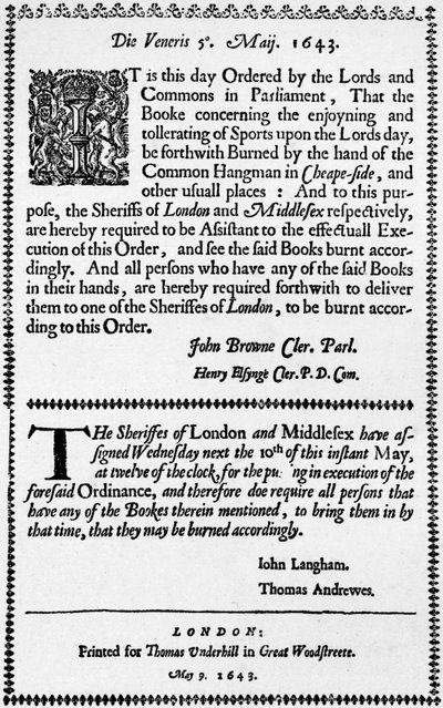 A facsimile of the order for the burning of the Book of Sports, 1643 by Unbekannt