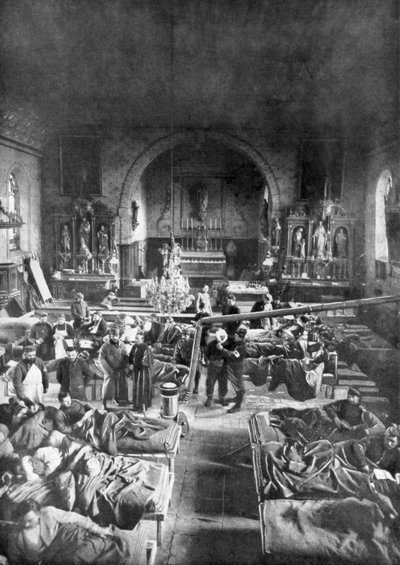 A Field Station at the Front, in the Nave of a Rural Church, World War I by Unbekannt