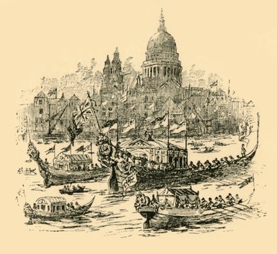 A grand procession of decorated barges from Whitehall to Limehouse, 1907 by Unbekannt