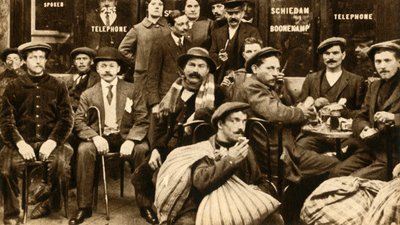 A Group of Refugee Field-Workers at a Café in Paris, First World War, 1914-1918 by Unbekannt