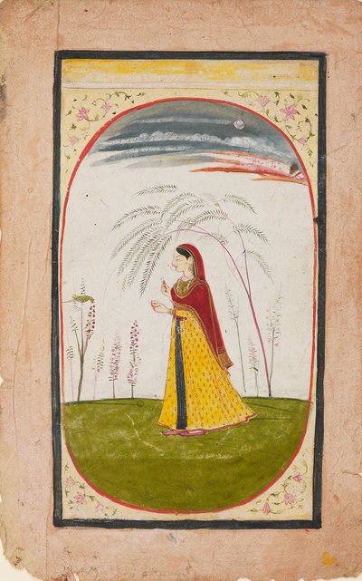 A Lady in a Sparse Landscape, Holding a Flower and Cup by Unbekannt