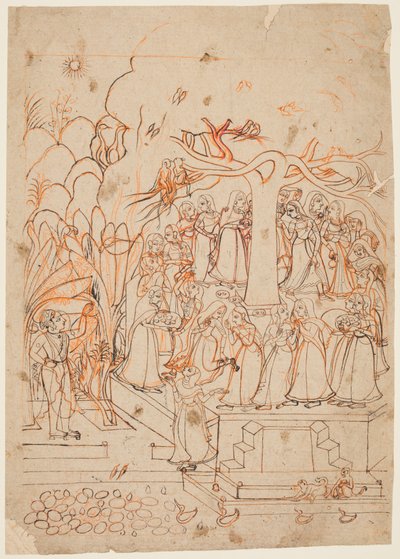 A Leaf from a Baramasa Series: The Month Jyestha May-June, Krishna Watches the Gopis by Unbekannt