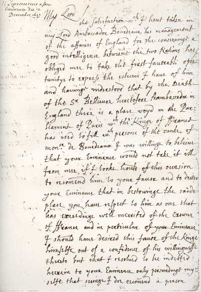 A Letter by Oliver Cromwell to Cardinal Mazarin by Unbekannt