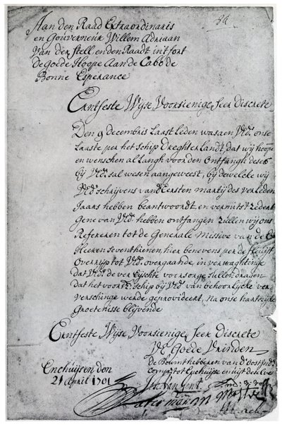 A letter from the Dutch East India Company to Willem Adriaan van der Stel, 18th century by Unbekannt