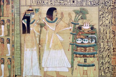 A man and his wife making offerings to Osiris, from the Egyptian Book of the Dead by Unbekannt