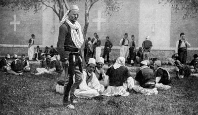 A Meeting of Mirdite Mountaineers and Their Town Kinsmen Outside a Scutari Cathedral, Turkey, 1922 by Unbekannt