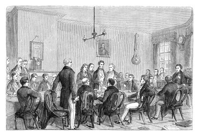 A Meeting of the Anti-Corn Law League in Newalls Building, Manchester, 1838 by Unbekannt
