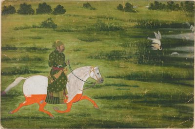 A mounted man hunting birds with a falcon by Unbekannt