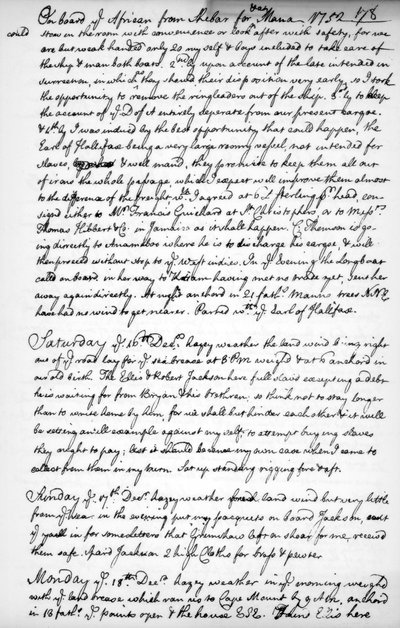 A page from the journal of John Newton, 1750-1754 by Unbekannt
