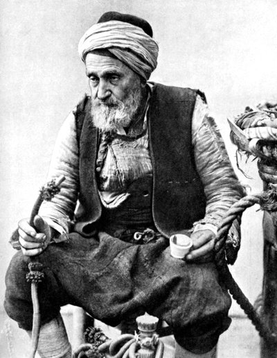 A Peasant Drinking Coffee and Smoking a Huqqah, Izmir, Turkey by Unbekannt