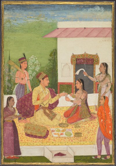 A prince conversing with a woman while taking refreshments on a terrace, 1710-1720 by Unbekannt