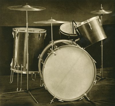 A set of percussion instruments drums and cymbals of Czechslovak manufacture by Unbekannt