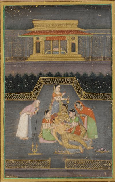 A sick man surrounded by his family by Unbekannt