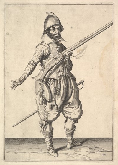 A soldier on guard freeing his right hand, from the Marksmen series, plate 37 by Unbekannt