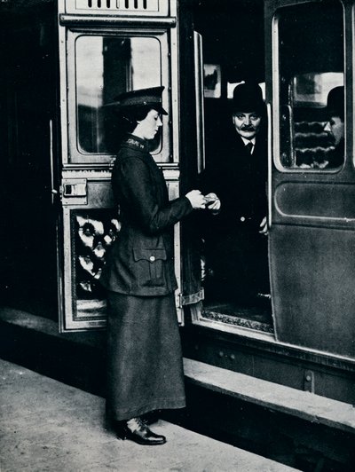 A woman ticket inspector at work by Unbekannt