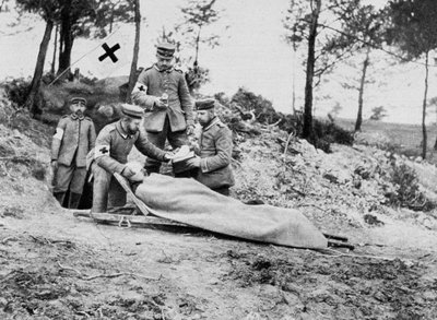 A Wounded German Soldier at a Dressing Station, World War I, 1915 by Unbekannt