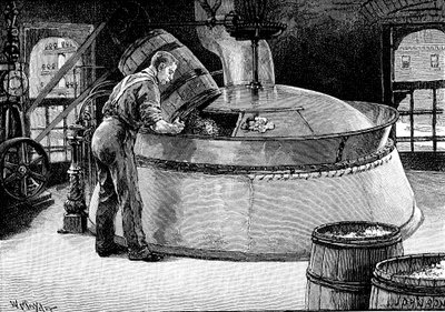 Adding Hops to Boiling Beer in an American Brewery, 1885 by Unbekannt