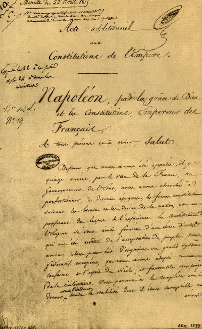 Additional Act to the Constitutions of the Empire, 22 April 1815 by Unbekannt