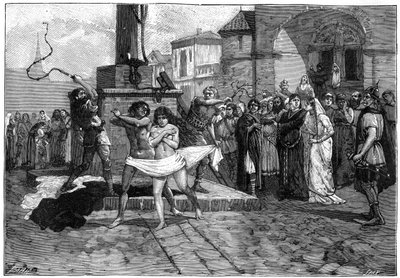 Adulterers being whipped in public, France by Unbekannt