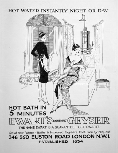 Advert for Ewarts Geyser for hot water, 1928 by Unbekannt
