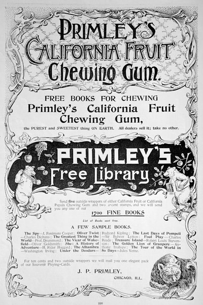 Advert for Primleys California Fruit Chewing Gum by Unbekannt