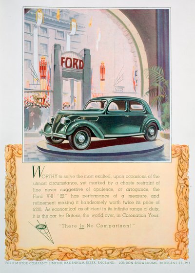 Advert for the Ford V8 22 Motor Car, 1937 by Unbekannt