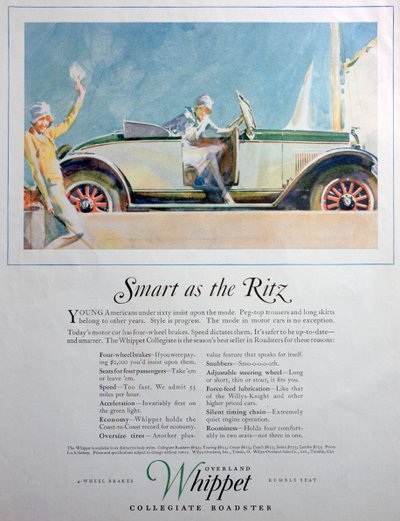 Advert for the Overland Whippet Collegiate Roadster Car by Unbekannt
