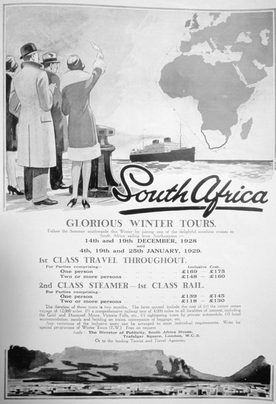Advert for winter tours of South Africa by Unbekannt