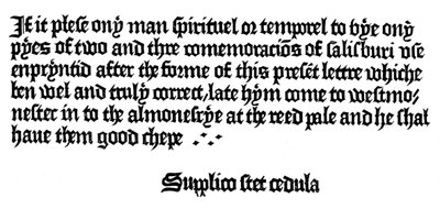 Advertisement for a book printed by William Caxton by Unbekannt