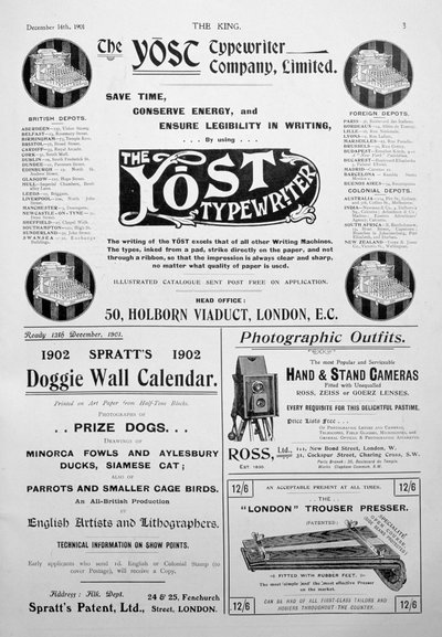 Advertising Page from the King Magazine, December 14, 1901 by Unbekannt