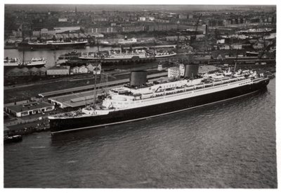 Aerial view of Bremen harbour, Germany, and the liner Europa, from a Zeppelin, c1931 by Unbekannt