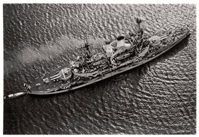 Aerial view of the German battleship SMS Schlesien, from a Zeppelin, c1931-1933 by Unbekannt
