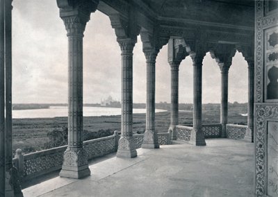 Agra. Balcony of the Jasmine Tower, showing the Taj by Unbekannt