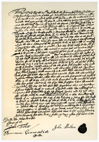 Agreement between John Milton and Samuel Symons by Unbekannt