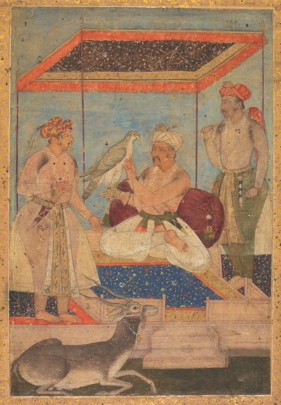 Akbar and Jahangir Examine a Ghir Falcon While Prince Khusrau Stands Behind by Unbekannt