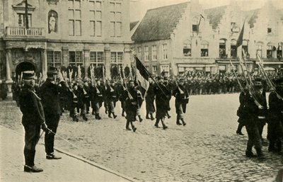 Albert I of Belgium Reviewing Troops, First World War, 1914 by Unbekannt