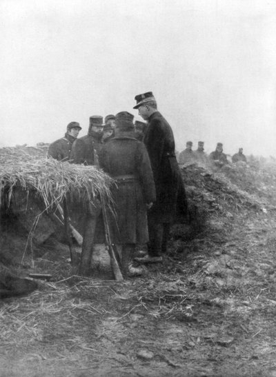 Albert I, the third King of the Belgians, visiting the trenches of Avecapelle, Belgium by Unbekannt
