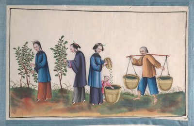 Album Containing Twelve Paintings of People Making Silk, 19th century by Unbekannt