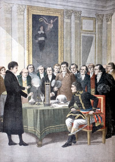 Alessandro Volta, demonstrating his pile battery to Napoleon by Unbekannt