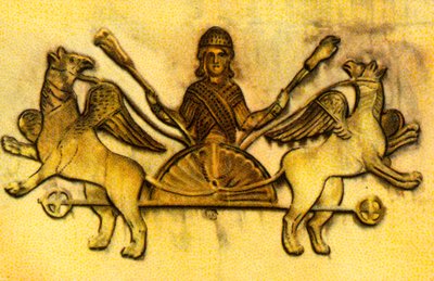 Alexander the Great in a chariot pulled by winged griffins by Unbekannt