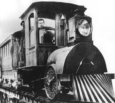 American inventor Thomas Alva Edison on board an electric railroad, 1892 by Unbekannt
