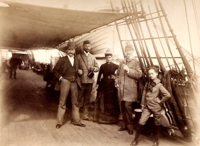 On Board the Fulda, showing D. Blottnitz, Frau Dr. Hildebrand Koch, Kirchner, and Wilh. Mallinkrodt crossing the Atlantic aboard the Steamer Fulda by Unbekannt