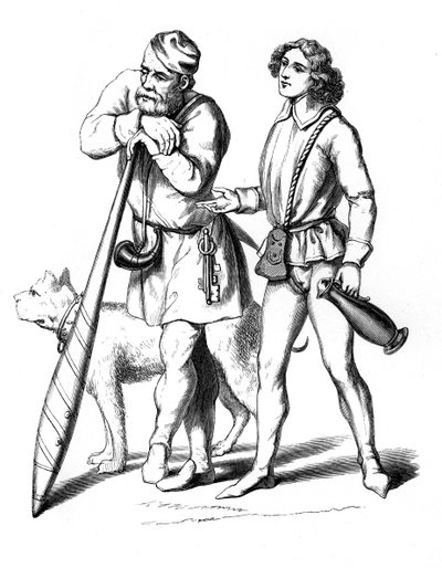 An English gatekeeper 1480 and domestic servant 1475 by Unbekannt