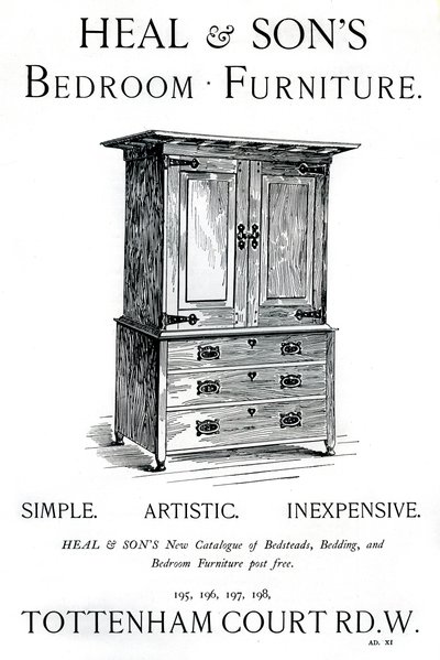 An advertisement for Heal and Sons bedroom furniture by Unbekannt