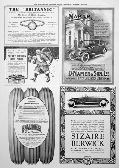 An advertising page in the Illustrated London News, Christmas, 1916 by Unbekannt