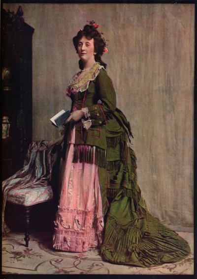 An Afternoon Dress of Green and Pink Silk, Very Typical of the Modes Between 1868 and 1878, c1913 by Unbekannt