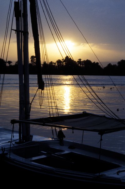 An Anchored Felucca on the River Nile at Sunset by Unbekannt