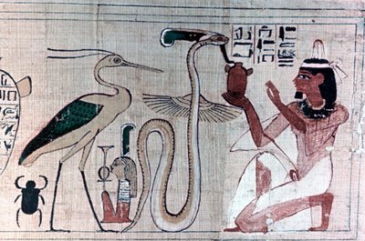 Ancient Egyptian Papyrus of Death Kneeling Before a Snake by Unbekannt
