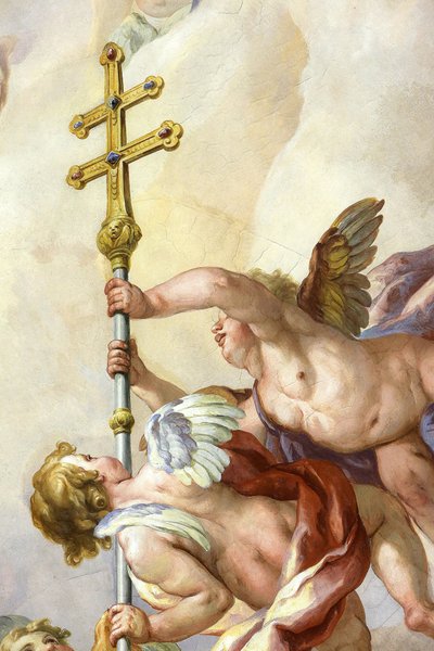 Angels Holding a Cross, Fresco by Johann Michael Rottmayr, Karlskirche, Vienna, Austria by Unbekannt